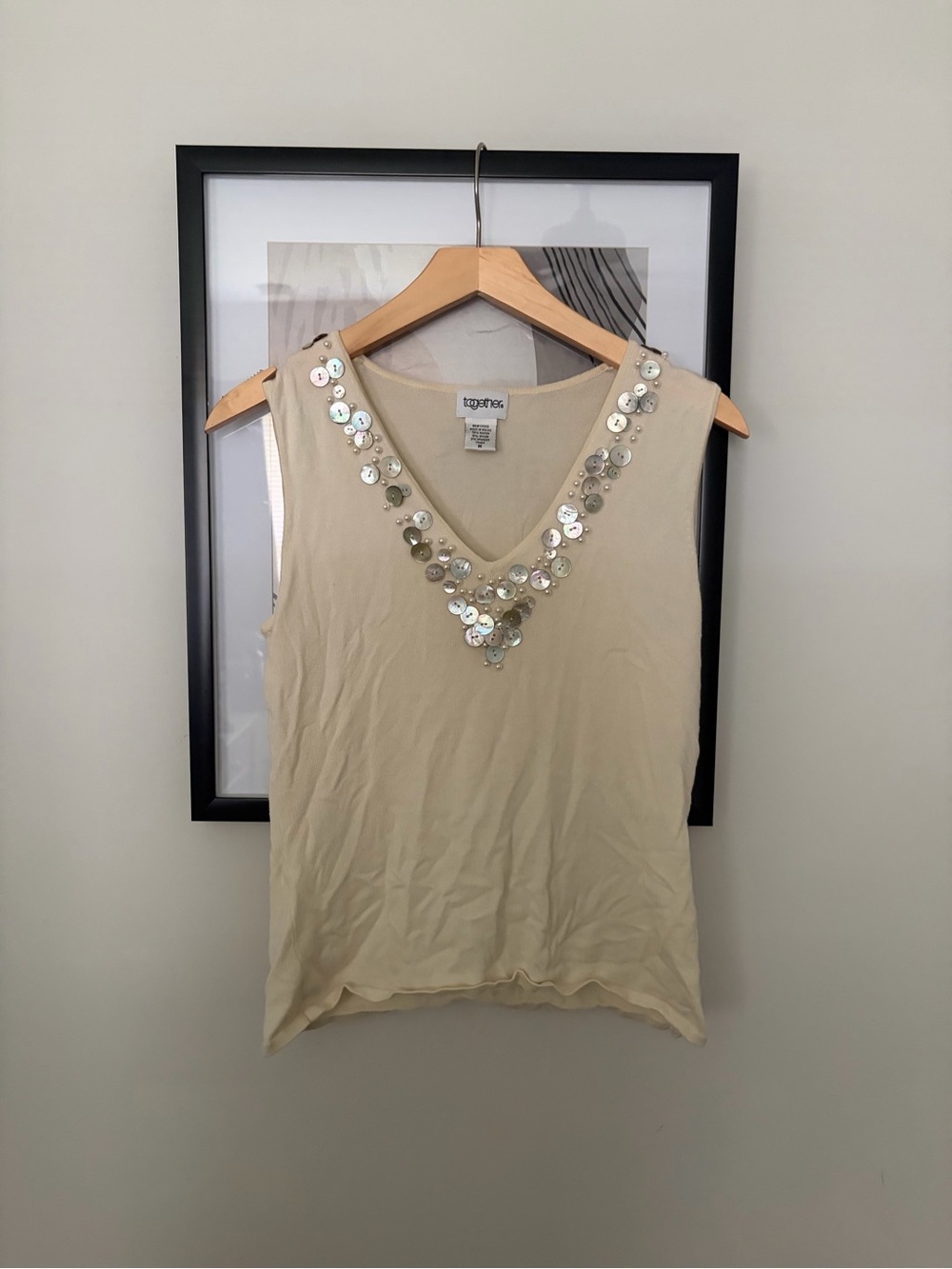together Cream Sequin V-Neck Sleeveless Top
